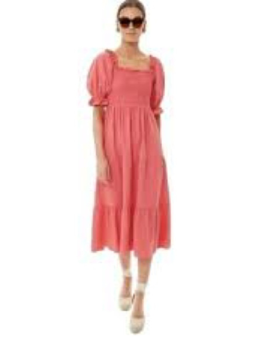 Pomander Place Coral Puff-Sleeve Midi Dress